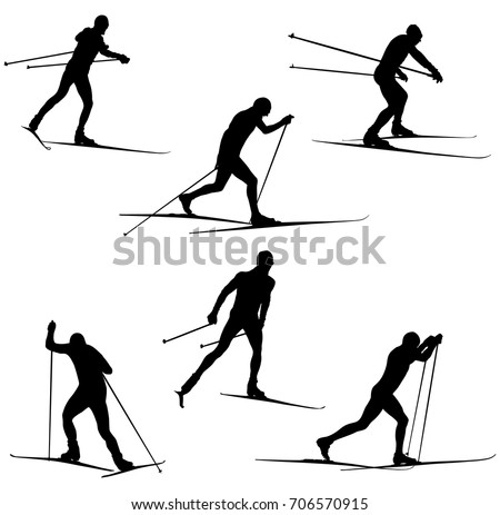 Set skiing athletes skiers vector illustration