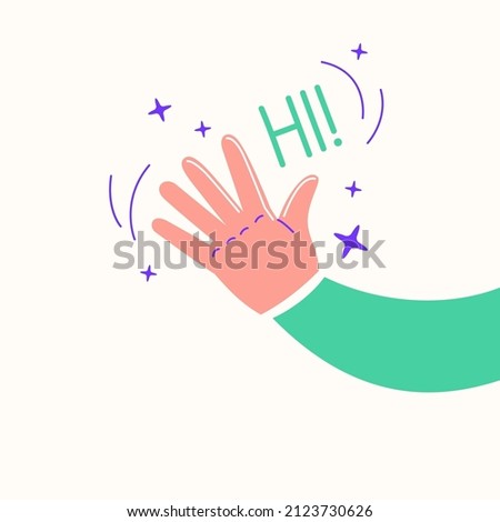 A welcoming hand gesture. The man waves his hand. The image is made in the style of modern fashionable youth graphics.