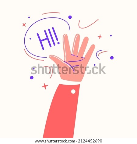 A welcoming hand gesture. The man waves his hand. The image is made in the style of modern fashionable youth graphics.