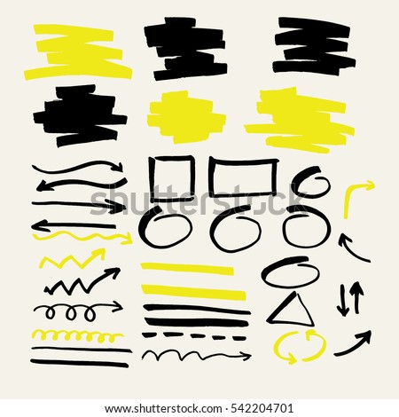 Highlighter. Set of vector elements for presentations drawn with a marker.