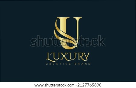 Luxury U monogram Classic Gold Lettering Typography Logo. Luxury decorative shiny vector illustration.