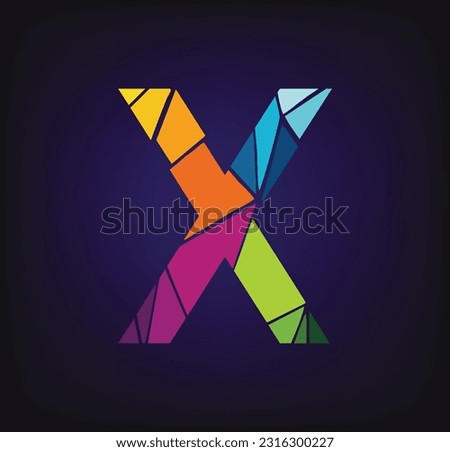 letter X colorful logo. X logo pixel triangle geometric. Hexagon letter X colorful logo abstract design