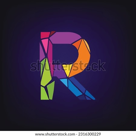 letter R colorful logo. R logo pixel triangle geometric. Hexagon letter R colorful logo abstract design