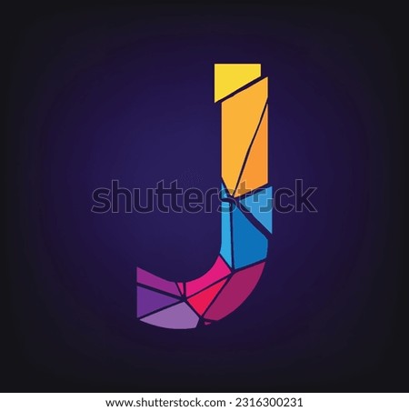 letter J colorful logo. J logo pixel triangle geometric. Hexagon letter J colorful logo abstract design