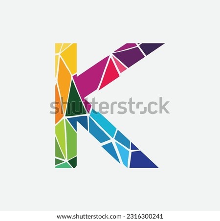 letter K colorful logo. K logo pixel triangle geometric. Hexagon letter K colorful logo abstract design 