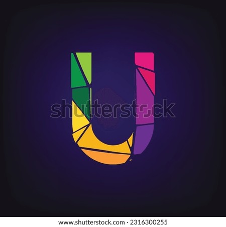 letter U colorful logo. U logo pixel triangle geometric. Hexagon letter U colorful logo abstract design
