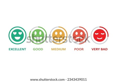 Smiley emoticon outline vector icon set. Emotion from happy to sad face expression. Bad and good mood. Feedback. Customer reviews.