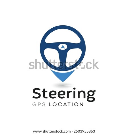 Steering wheel and gps locator symbol. Drive Point Logo. Location Pin Combined with Steering wheel icon