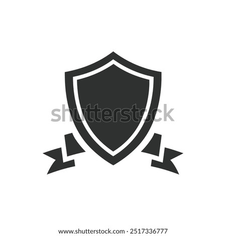 Military rank icon vector. Black shield with ribbon. Simple Shield Icon Flat Style Vector