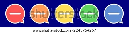 Speech bubble minus sign icon. Subtract icon in various colors.