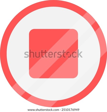 Red stop icon. Metallic stop icon.