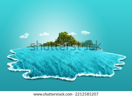 3d illustration of piece of aquarium or ocean with landscape. island paradise isolated, travel and tourism ads. Travel and vacation background. beautiful Surfing waves with underwater scene isolated. Imagine de stoc © 