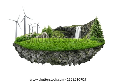 Image, Stock Photo Trees and wind turbines at dawn