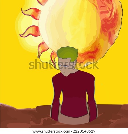 Man burning in hell. Ilustration Vector Cartoon Drawing
