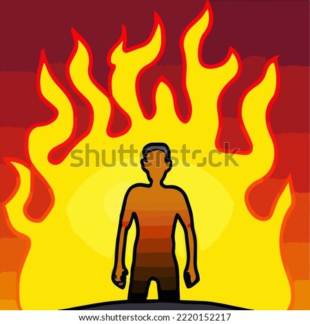 Man burning in hell. Ilustration Vector Cartoon Drawing