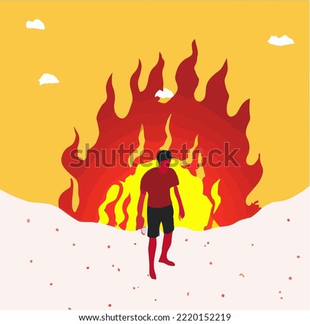 Man burning in hell. Ilustration Vector Cartoon Drawing