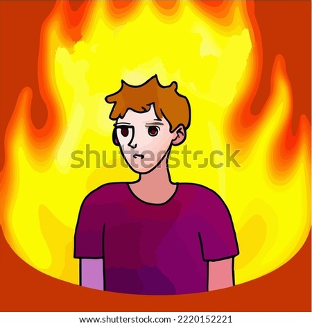 Man burning in hell. Ilustration Vector Cartoon Drawing