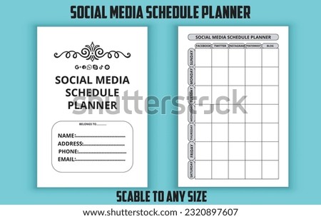 Social media shedule planner. blog post planner. Low content kdp interior design template
