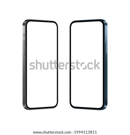 Smartphones Blue and Black Mockups with Blank Screens Isolated on White Background, Side View. Vector Illustration