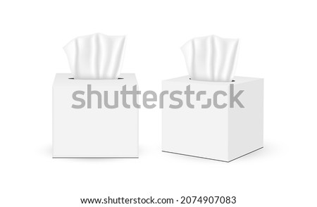 Square Tissues Boxes, Isolated on White Background, Front and Side View. Vector Illustration