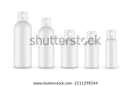 Blank Plastic Cosmetics Bottles with Flip Top Cap, Isolated on White Background. Vector Illustration
