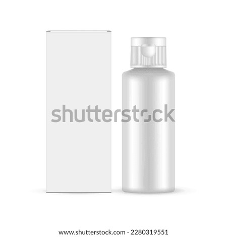 Blank Plastic Cosmetic Bottle With Flip-Top Cap, Packing Box Mockup, Isolated on White Background. Vector Illustration