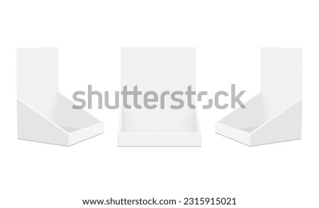 Set of Cardboard Display Boxes, Front and Side View, Isolated on White Background. Vector Illustration