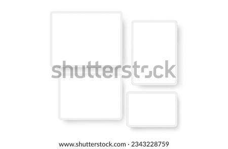 Clay Tablet Computer With Blank Screens, Vertical and Horizontal Mockup. Vector Illustration