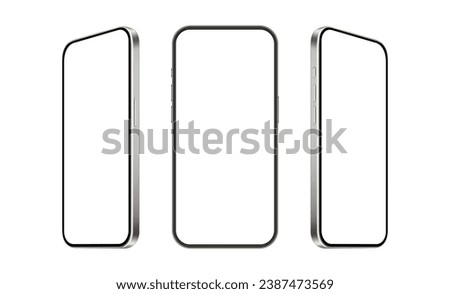 Modern Silver Smartphones Mockups With Blank Screens, Isolated On White Background. Vector Illustration