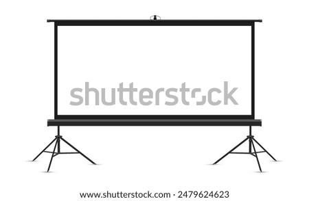 Wide Outdoor Projector Screen Mockup with Legs, Isolated On White Background, Front View. Vector Illustration