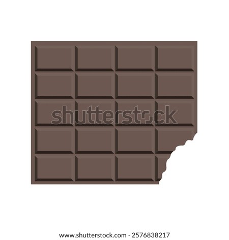 Chocolate Bar With Bitten Off Piece, Isolated On White Background. Vector Illustration