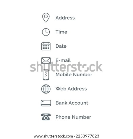 Icon set designed for information such as cursor, clock, calendar, email phone, web, bank account. Vector design.