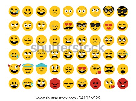 Emoji set. Face expressions vector drawing. On the white background.