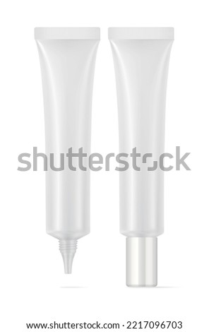 white plastic tube for medicine or cosmetics cream, gel, skin care, toothpaste. tube mockup isolated on white background. Vector illust