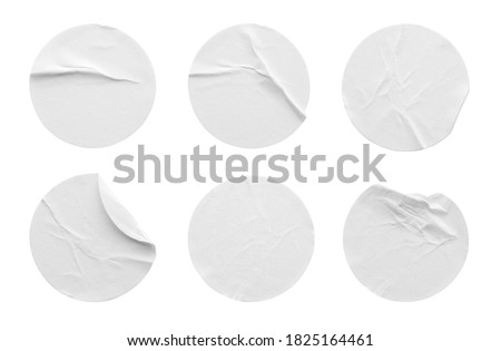 Blank white round paper sticker label set collection isolated on white background with clipping path