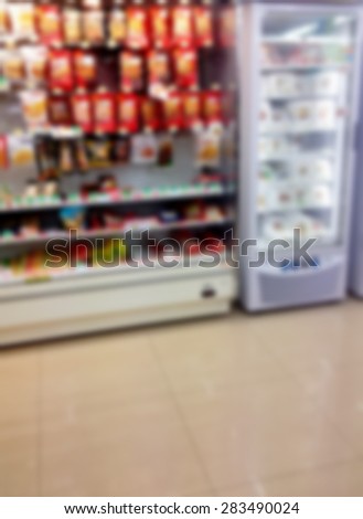 food and frozen food in convenience store blur background