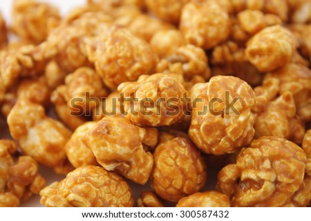 Closeup of tasty and crunchy caramel popcorn