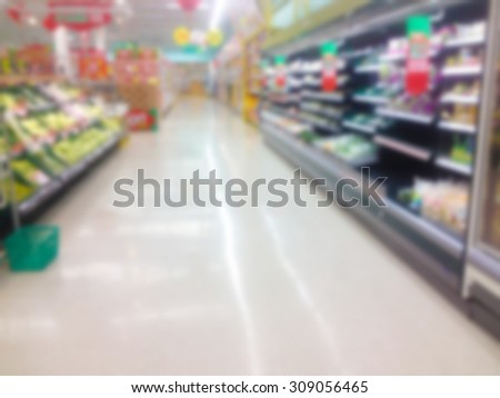 Empty supermarket aisle blurred background