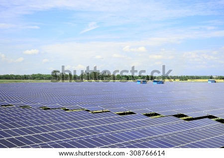 Solar panels against the deep blue sky, Solar farm, Renewable electric energy production