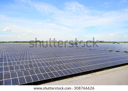 Solar panels against the deep blue sky, Solar farm, Renewable electric energy production