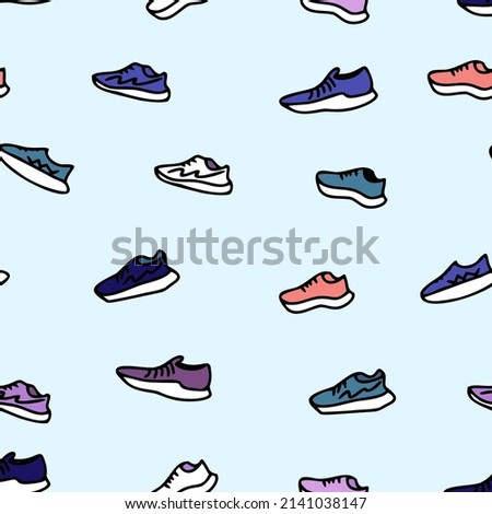Snickers shoes doodle seamless pattern