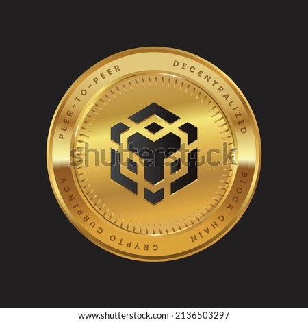 BNB Cryptocurrency new logo in black color concept on gold coin. Binance Coin Block chain technology symbol. Vector illustration for banner, background, web, print, article.

