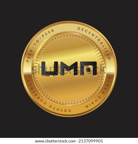UMA Cryptocurrency logo in black color concept on gold coin. Uma Coin Block chain technology symbol. Vector illustration. Foto stock © 