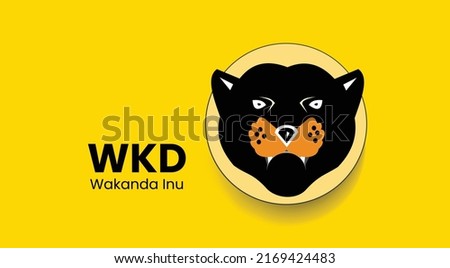 Vector illustration of Wakanda Inu,WKD crypto currency logo on yellow background with copy space. Wakanda Inu,WKD cryptocurrency token logo or symbol banner.