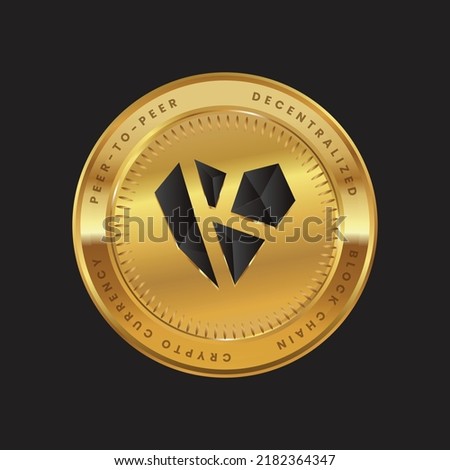 KAI Cryptocurrency logo in black color concept on gold coin. Kardiachain, KAI Coin Block chain technology symbol. Vector illustration for banner, background, web, print, article.