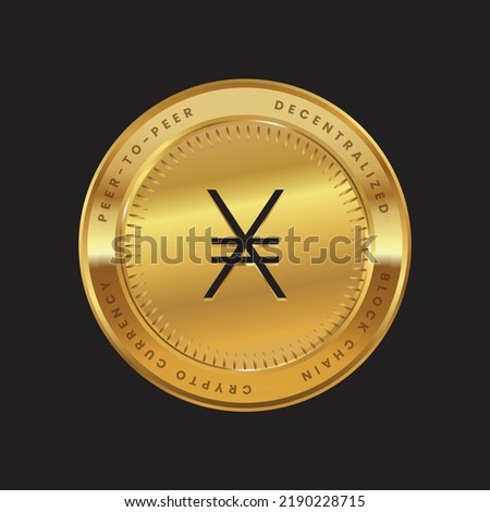XNO Cryptocurrency  logo in black color concept on gold coin.Nano Token Blockchain technology symbol. Vector illustration for banner, background, web, print, article.