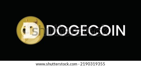 The Dogecoin cryptocurrency Doge Coin. Blockchain Technology meme coin Cryptocurrency logo on isolated background with text.