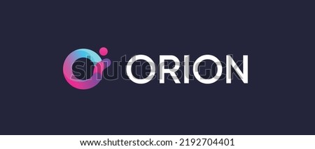 Vector illustration of Orion protocol. cryptocurrency ORN token logo isolated on blue background with text.