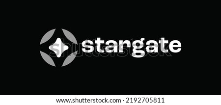 Vector illustration of Stargate Finance Coin. Cryptocurrency STG token logo isolated on black background with text stargate.