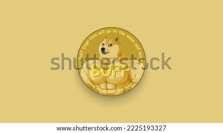 Buff Doge Coin, DOGECOIN Token cryptocurrency logo on isolated background with copy space. 3d vector illustration of Buff Doge Coin, DOGECOIN token icon banner.